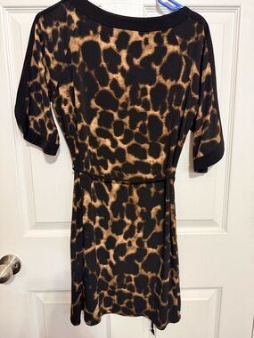 Tahari Leopard-Print Midi Dress in Black and Tan